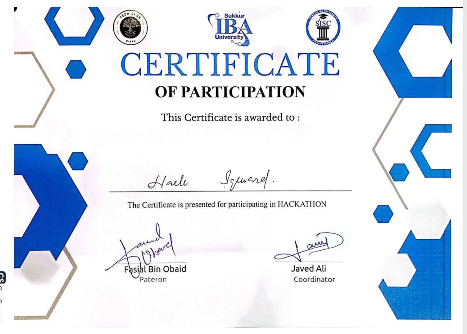 Hackathon Certificate